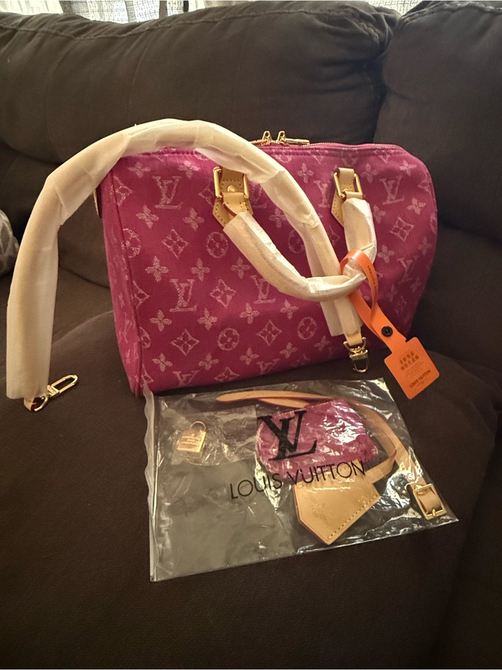 Pink Monogram Satchel with Gold Hardware